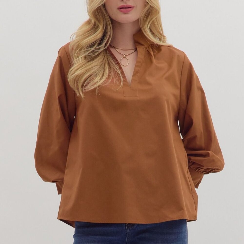 ENTRO RUST BUTTON UP COLLAR TOP